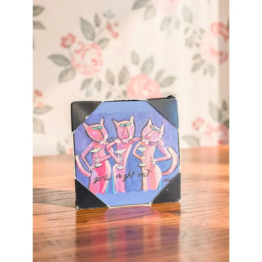 PaperKraft Girls Night Out Cat Coasters Set of 8 Pink Cats Cocktail Bar Decor
